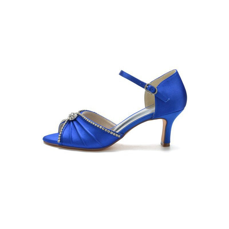 Crystal Open Toe Buckle Strap Chunky Heels