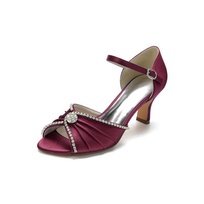 Crystal Open Toe Buckle Strap Chunky Heels
