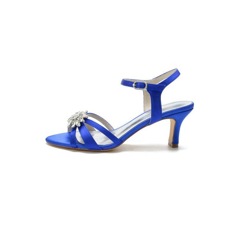 Open Toe Crystal Flower Chunky Heels
