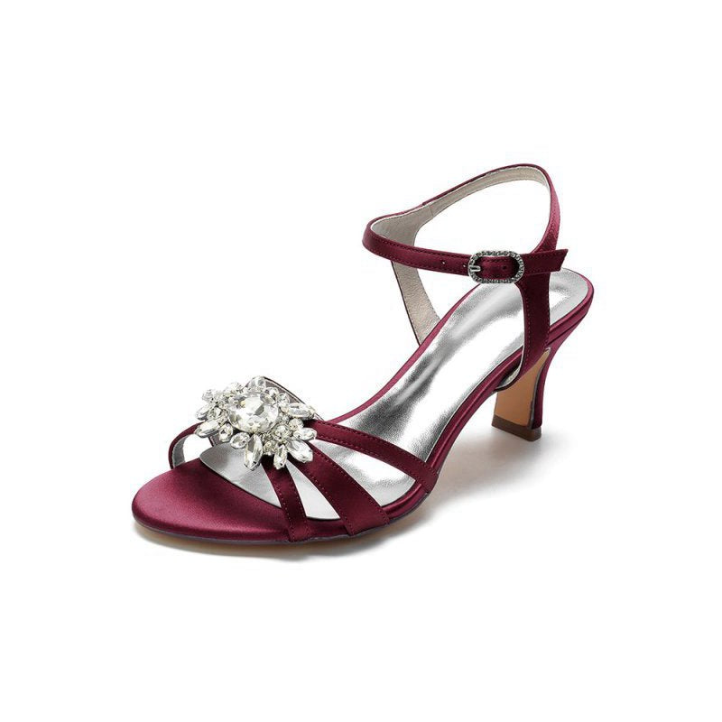 Open Toe Crystal Flower Chunky Heels