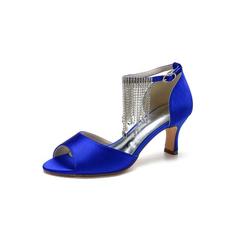 Cocktail Open Toe Tassel Strap Chunky Heels