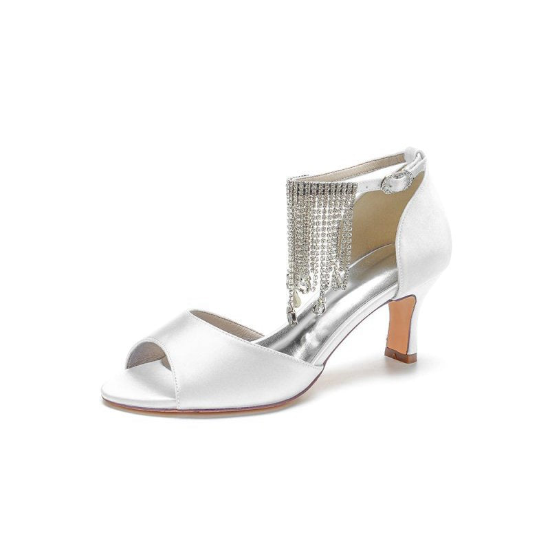 Cocktail Open Toe Tassel Strap Chunky Heels