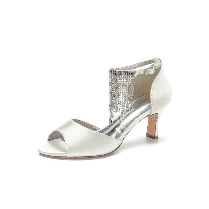 Cocktail Open Toe Tassel Strap Chunky Heels