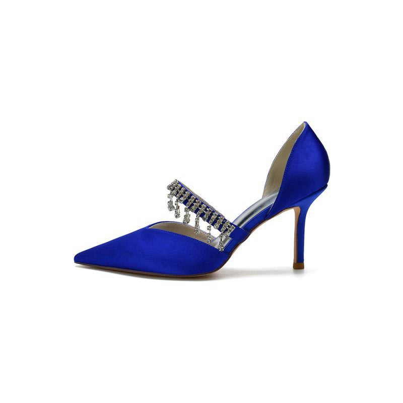 Cocktail Pointed Toe Crystal Tassel Buckle Strap Heels