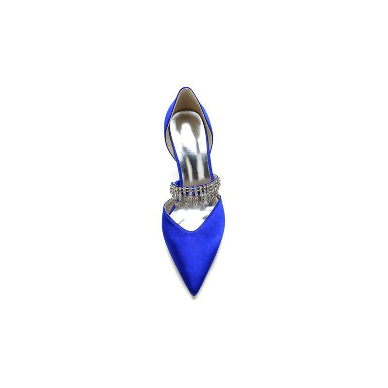 Cocktail Pointed Toe Crystal Tassel Buckle Strap Heels