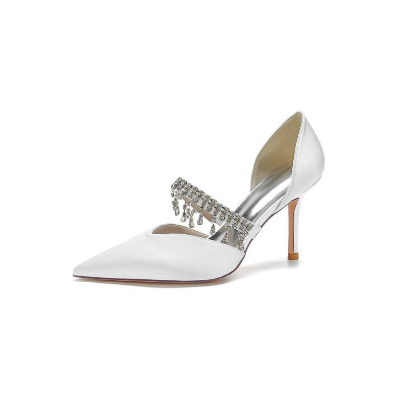 Cocktail Pointed Toe Crystal Tassel Buckle Strap Heels