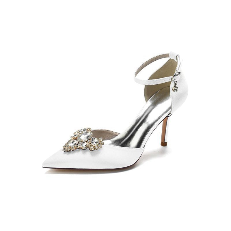 Cocktail Pointed Toe Crystal Buckle Strap Heels