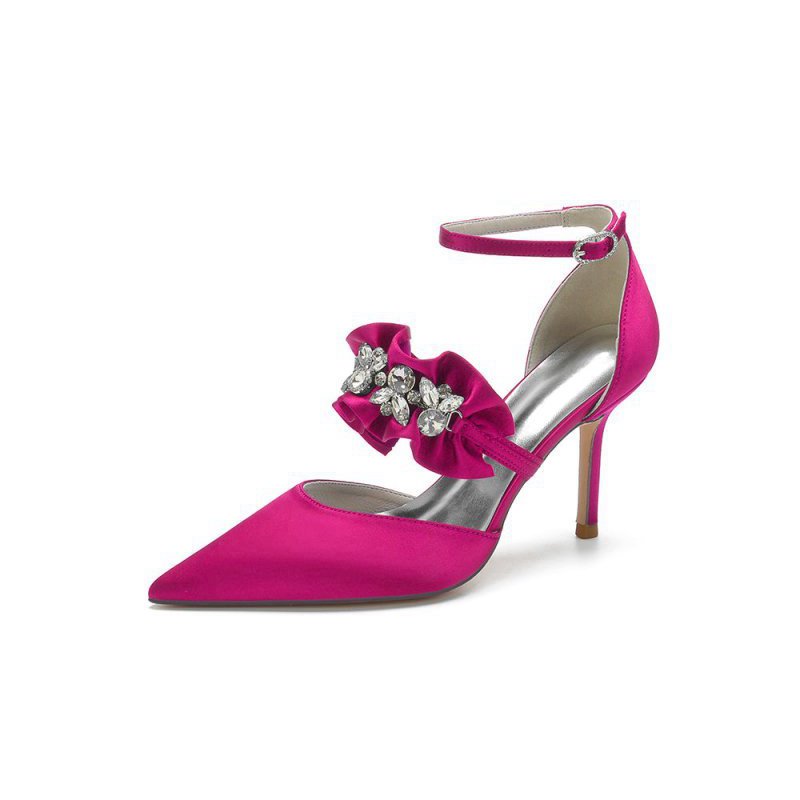 Cocktail Pointed Toe Crystal Buckle Strap High Heels