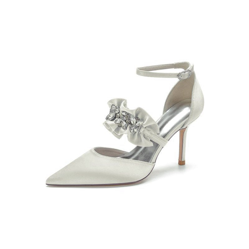Cocktail Pointed Toe Crystal Buckle Strap High Heels