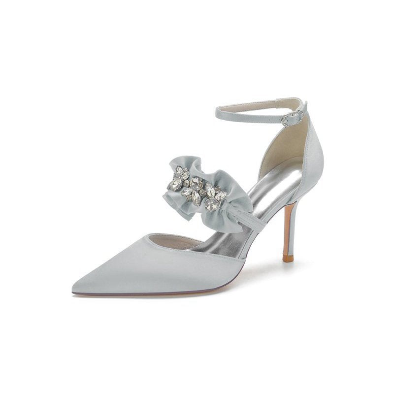 Cocktail Pointed Toe Crystal Buckle Strap High Heels