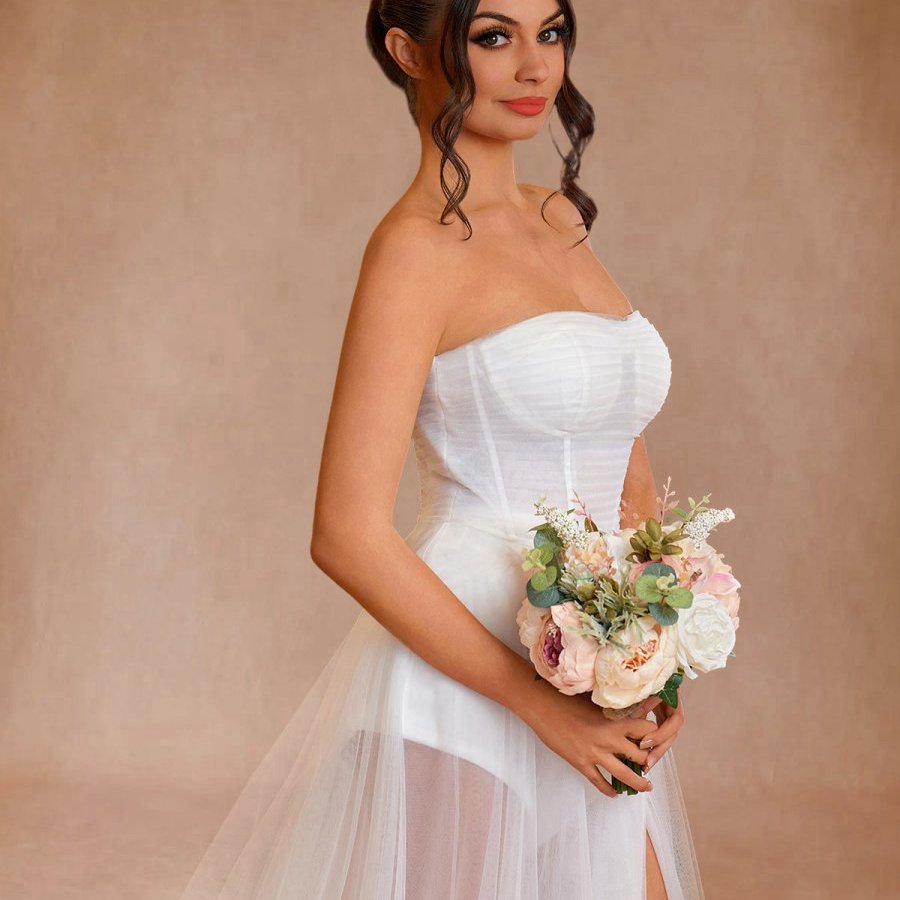 A-line Sweetheart Tulle High Split Bohemian Wedding Dresses