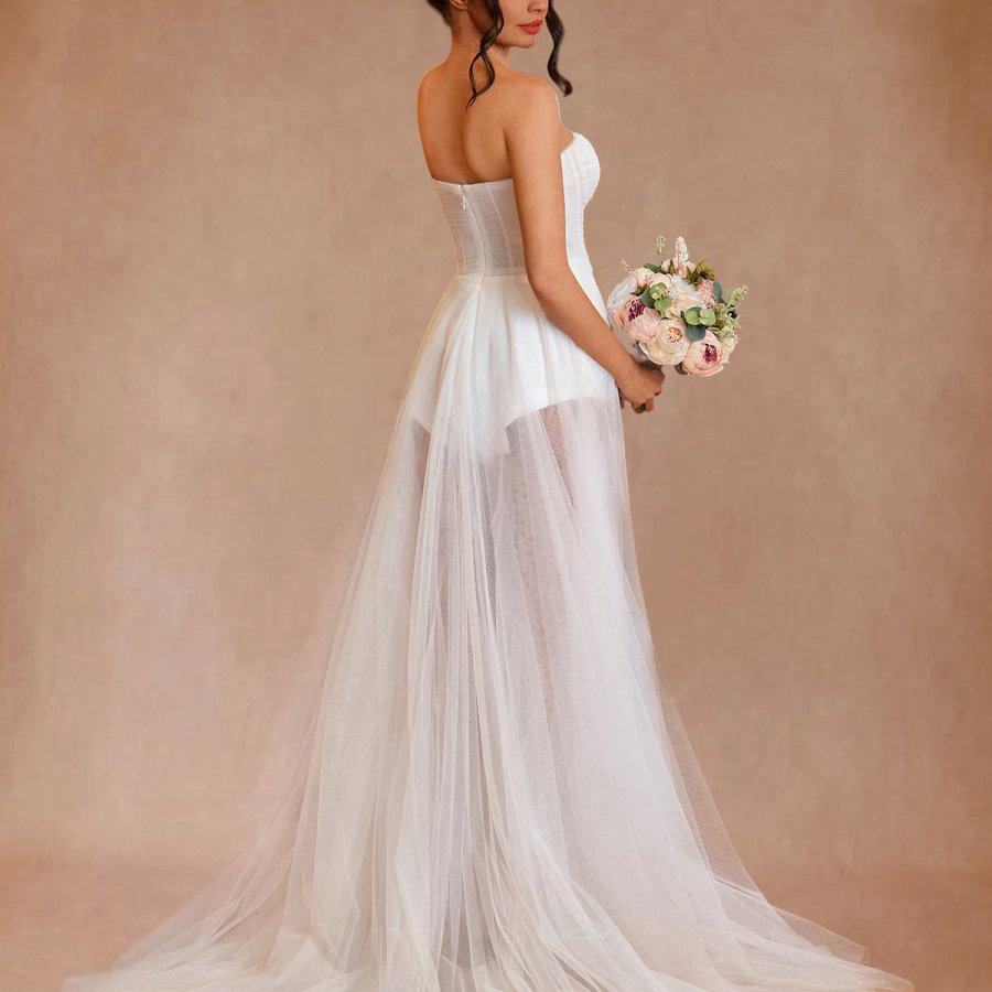A-line Sweetheart Tulle High Split Bohemian Wedding Dresses