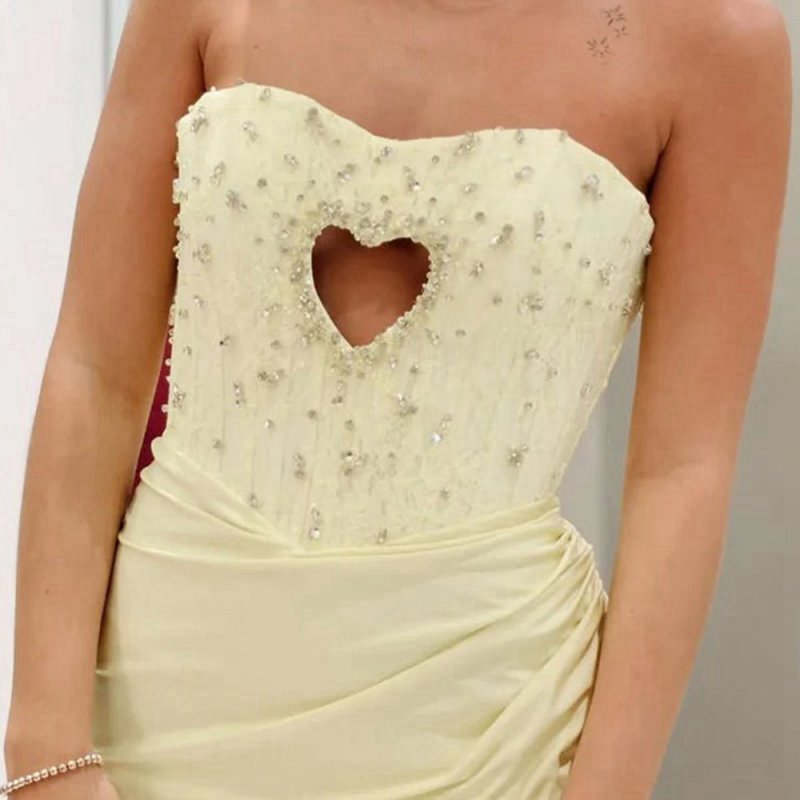 Mermaid Strapless Sweetheart Keyhole Beading Long Prom Dresses with Slit