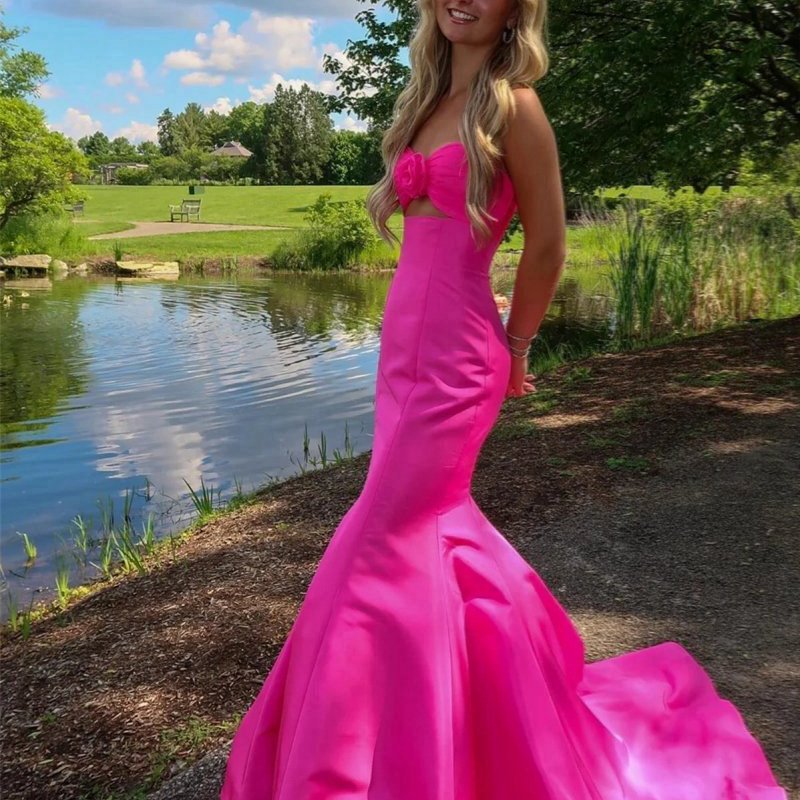 Mermaid Sweetheart Satin Prom Dresses with Bow