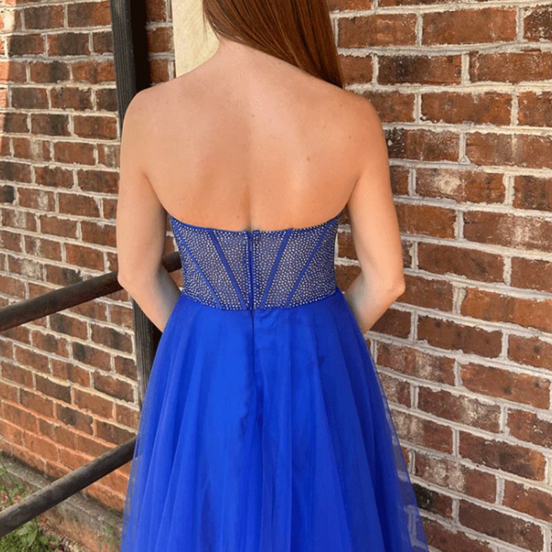 A-line Strapless Beads Empire-Waist Sleeveless Prom Dresses with Slit