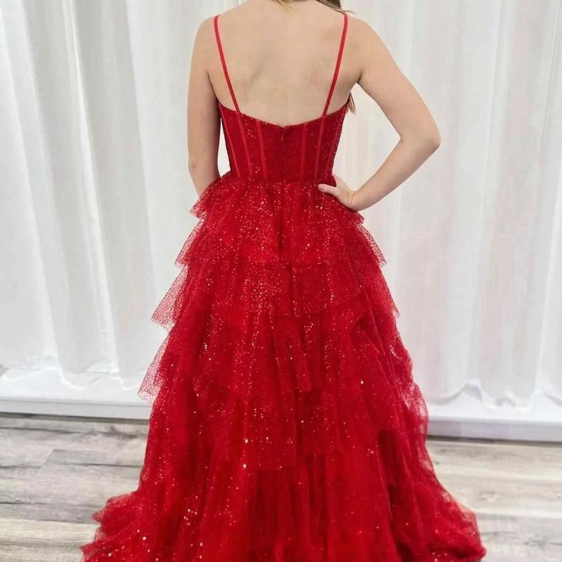 Gorgeous Sparkle Tulle Spaghetti Straps Ruched Prom Dresses