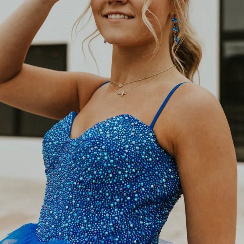 Spaghetti Straps Sweetheart Layered Tulle Formal Prom Dresses with Slit