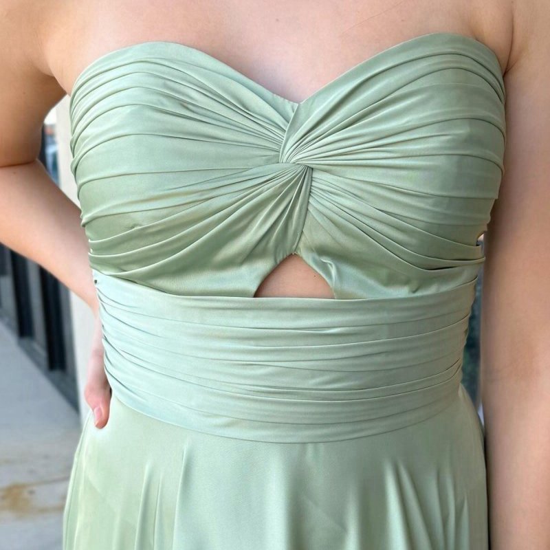 Sage Strapless Twisted Knot Maxi Bridesmaid Dresses