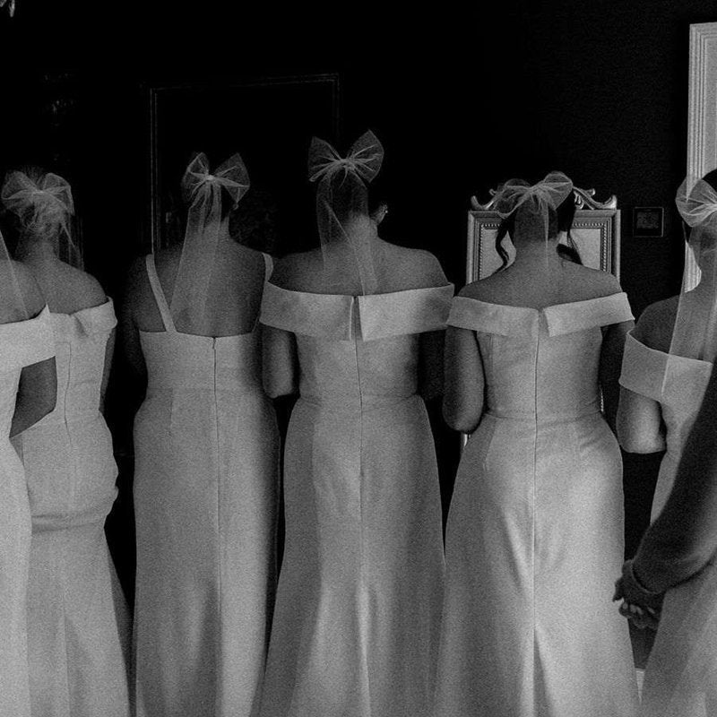 Off-Shoulder Satin Pleats Long Bridesmaid Dresses with Slit