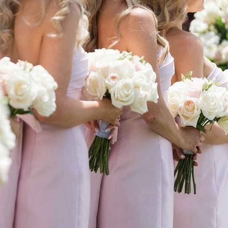 Strapless Scoop Pleated Satin Long Bridesmaid Dresses with Big Bow