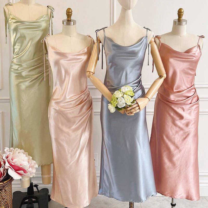 Sheath Long Bridesmaid Dresses with Tie Shoulder