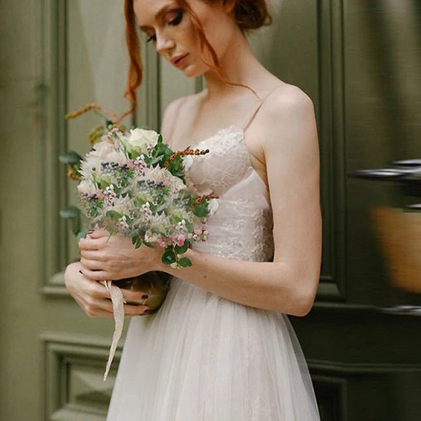 A-line Bohemian Tulle Lace Wedding Dresses Bridal Gowns Beach