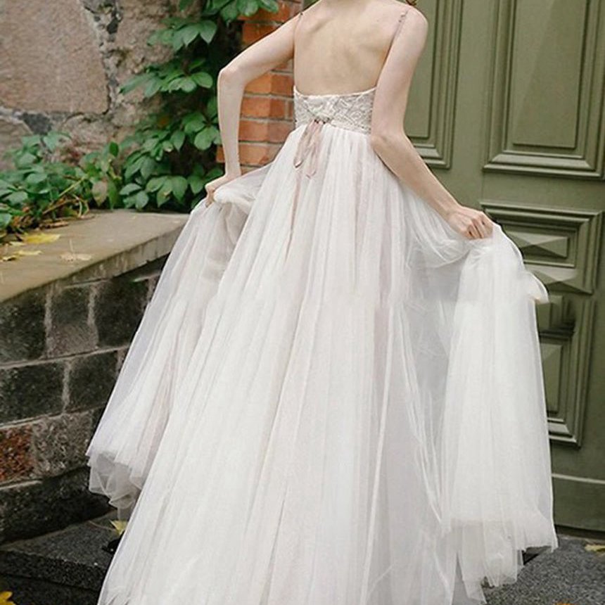 A-line Bohemian Tulle Lace Wedding Dresses Bridal Gowns Beach