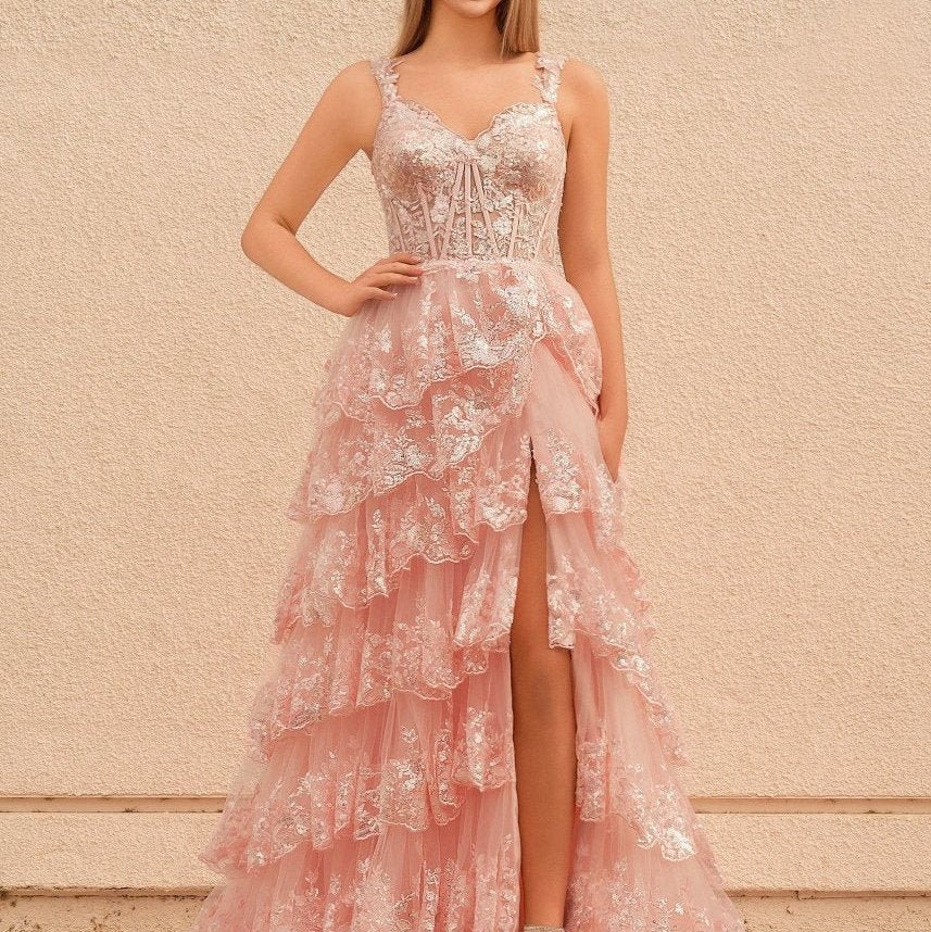 Princess A-line Off the Shoulder Corset Prom Dresses with Lace Ruffles