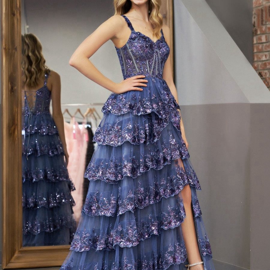 Princess A-line Off the Shoulder Corset Prom Dresses with Lace Ruffles