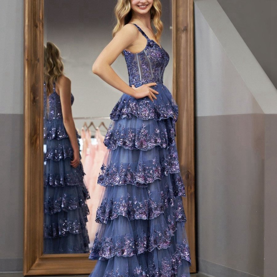 Princess A-line Off the Shoulder Corset Prom Dresses with Lace Ruffles