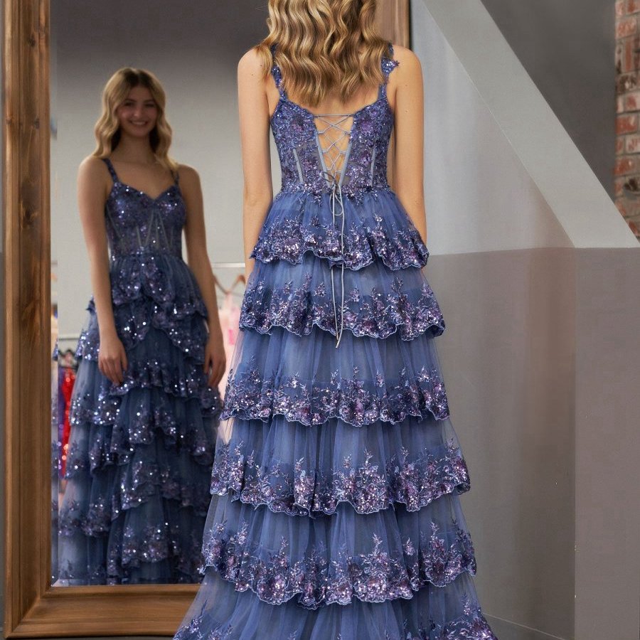 Princess A-line Off the Shoulder Corset Prom Dresses with Lace Ruffles