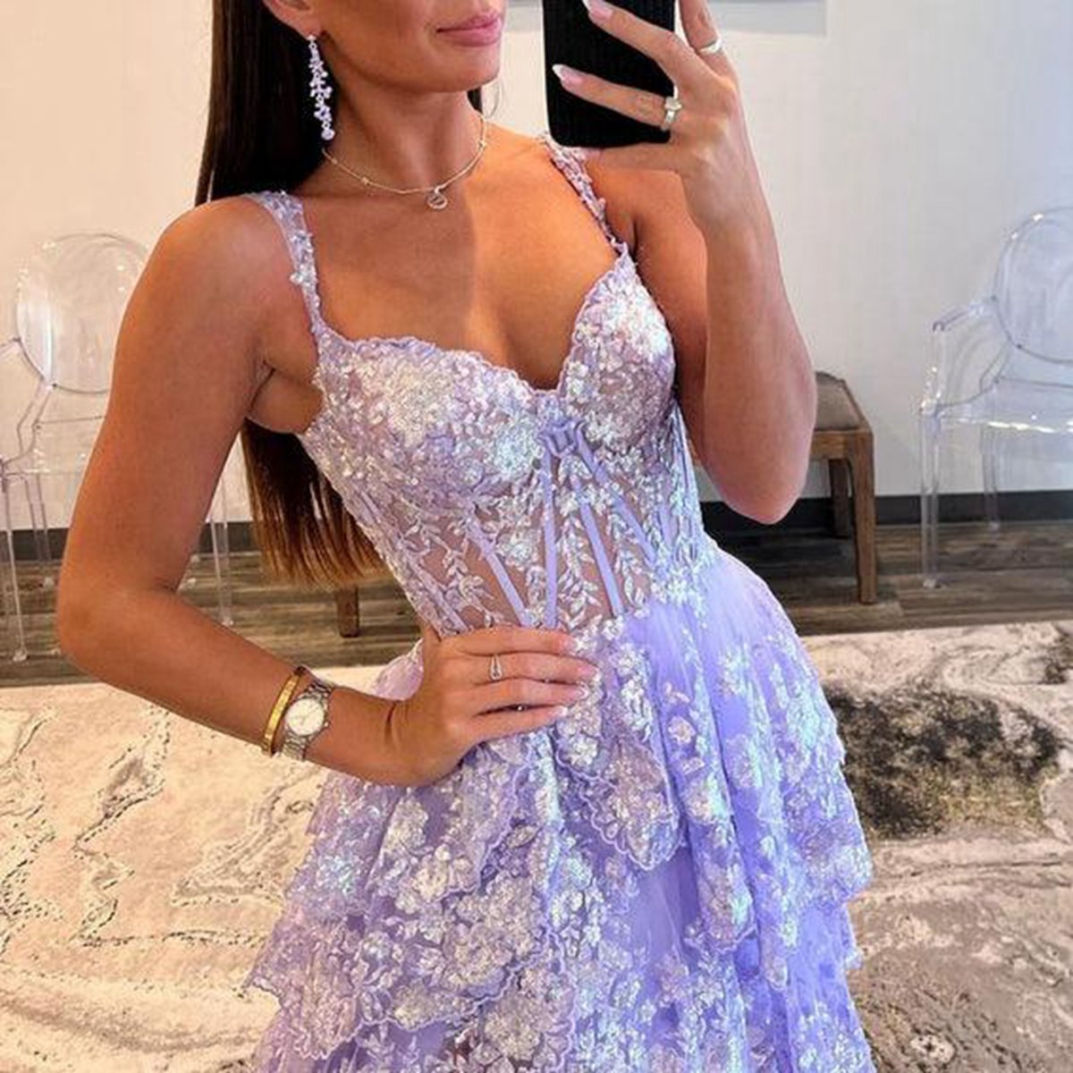 Princess A-line Off the Shoulder Corset Prom Dresses with Lace Ruffles