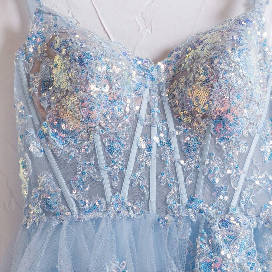 Crystal Sequins Princess A-line Off the Shoulder Prom Dresses with Lace Ruffles