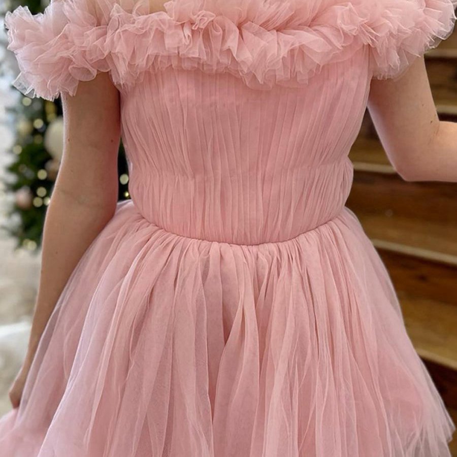 Off the Shoulder Tulle A-line Prom Dresses with Split