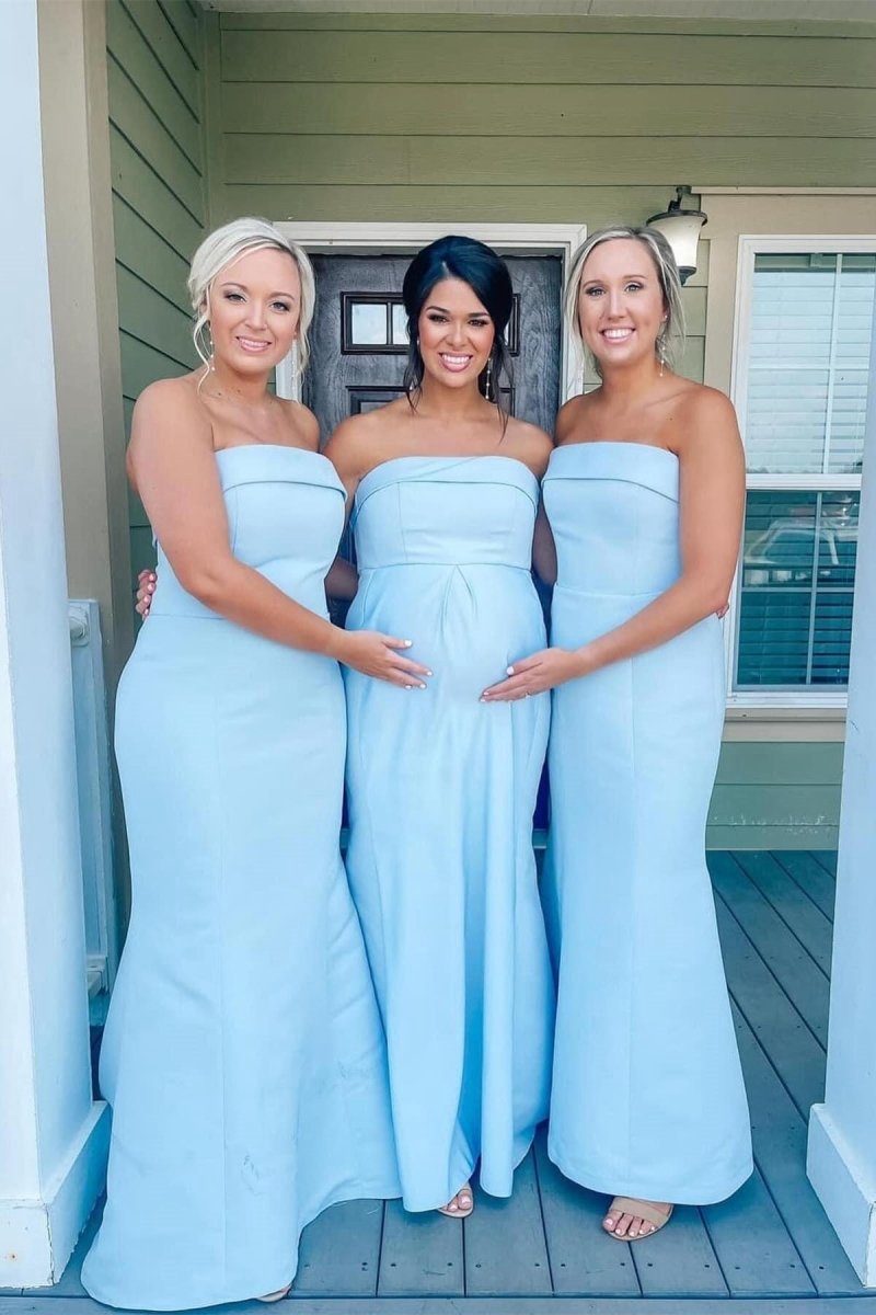 Strapless Mermaid Satin Long Bridesmaid Dresses