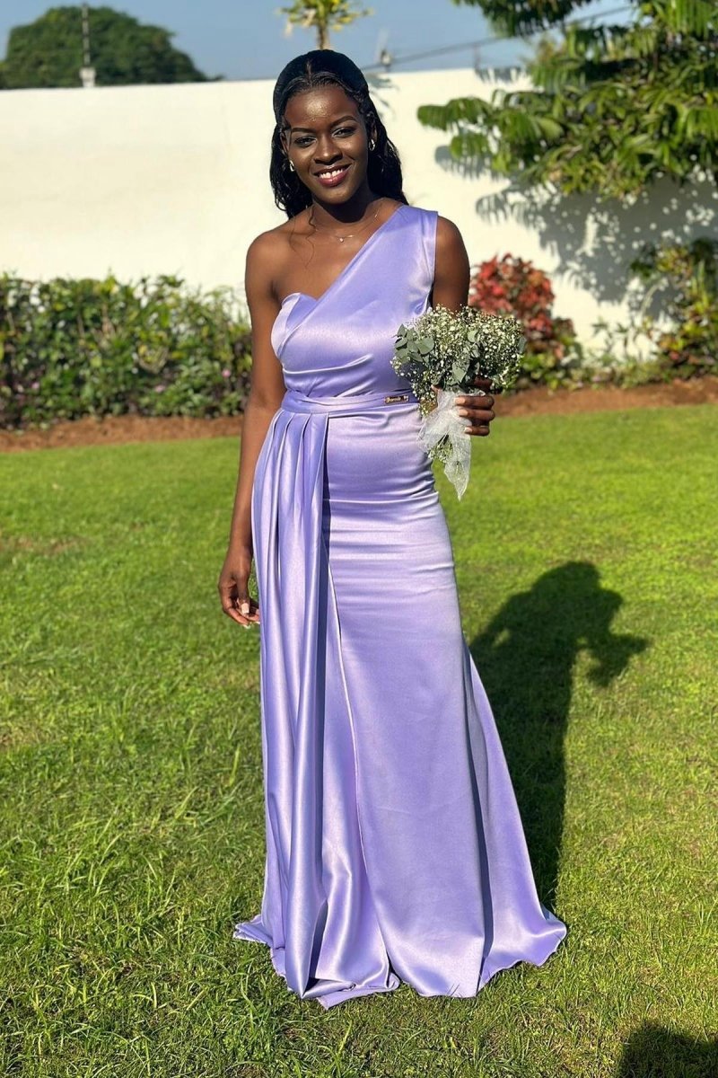 One Shoulder Sheath Long Bridesmaid Dresses