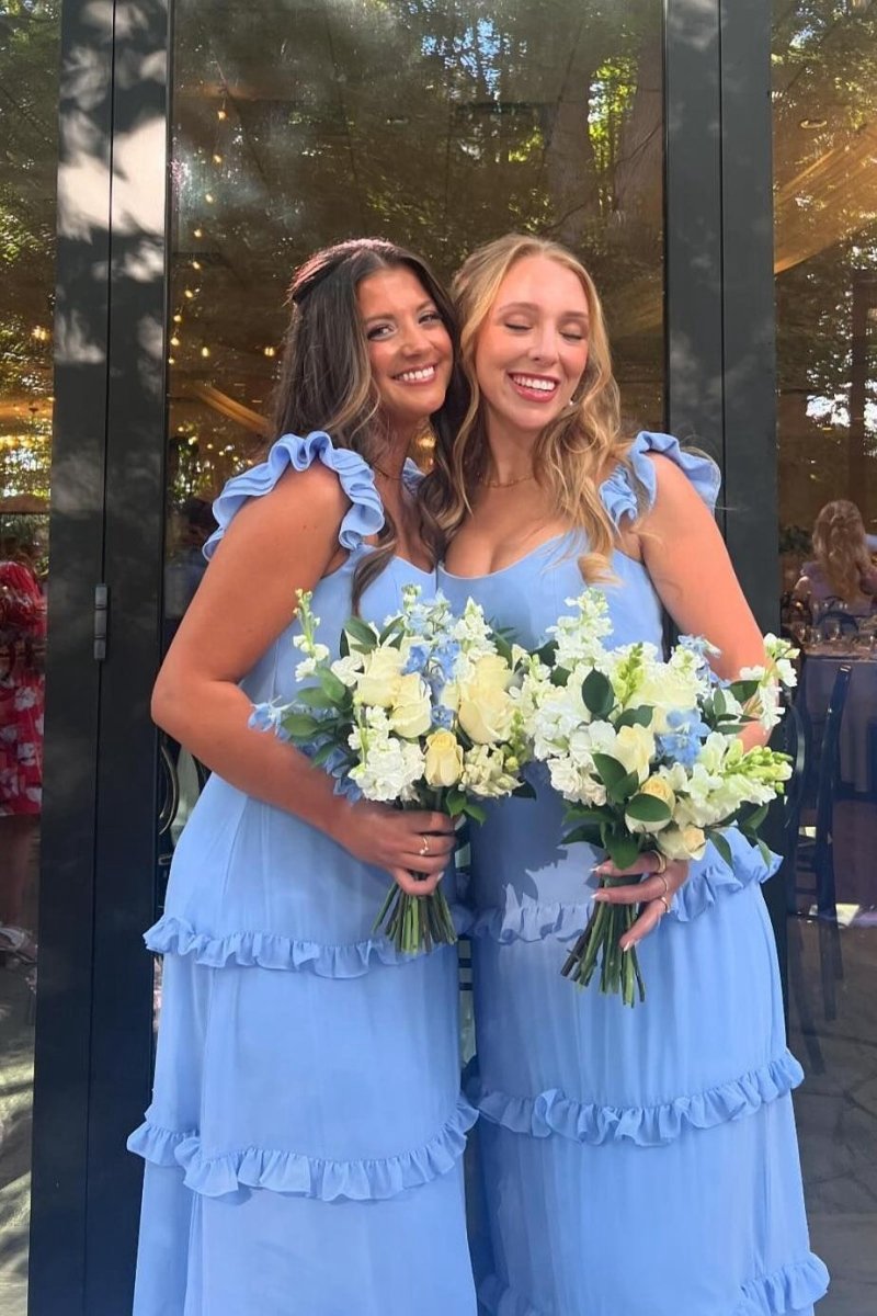 Ruffles Chiffon A-line Long Bridesmaid Dresses