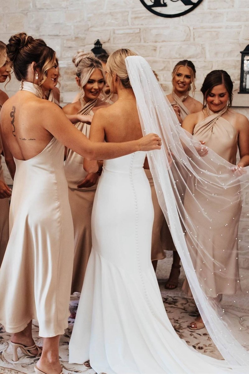 Sage Halter Sheath Ankle Length Bridesmaid Dresses