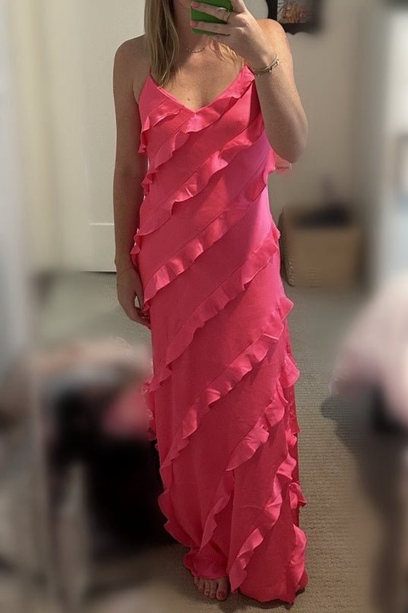 Straps Sheath Ruffle Maxi Bridesmaid Dresses