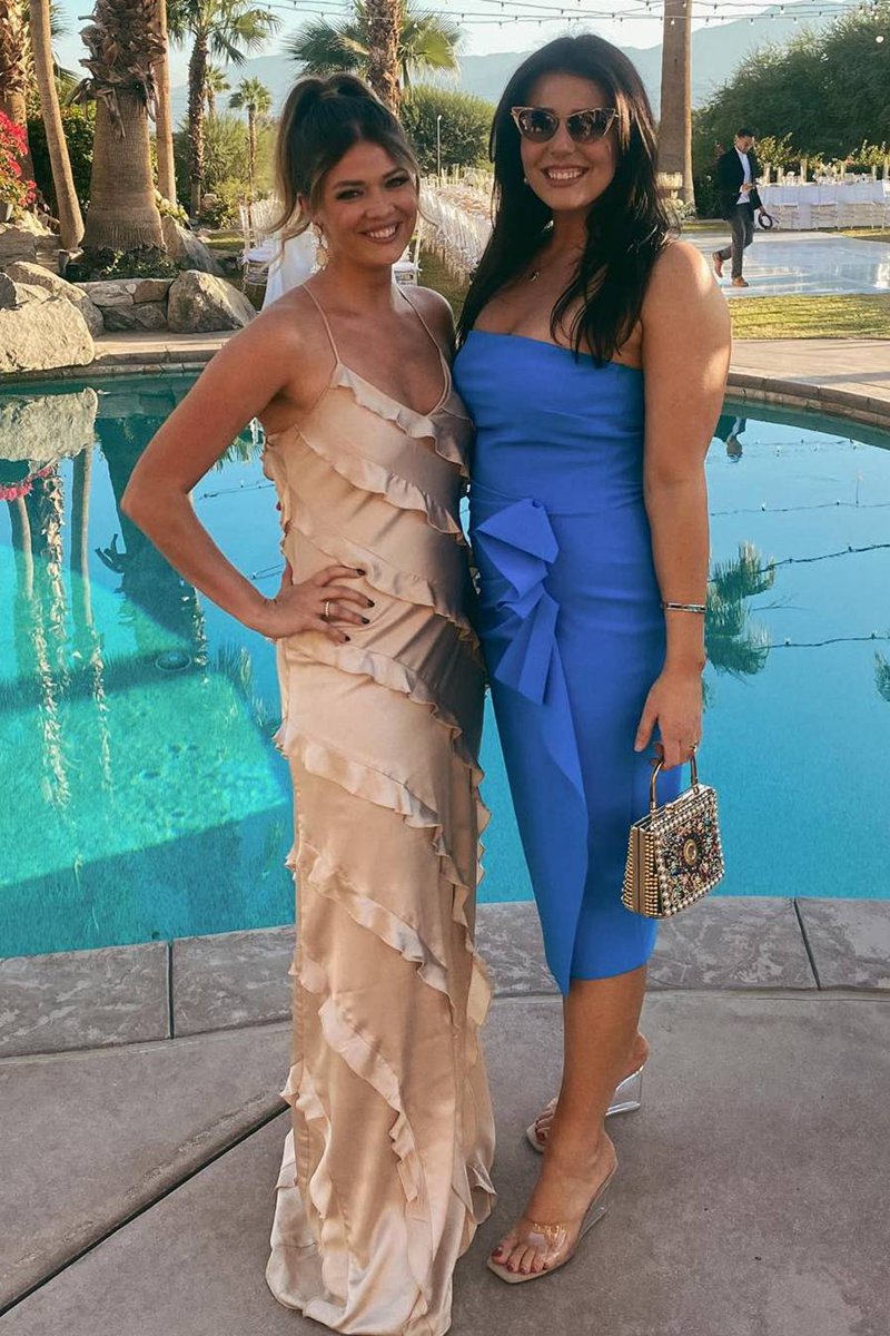 Straps Sheath Ruffle Maxi Bridesmaid Dresses