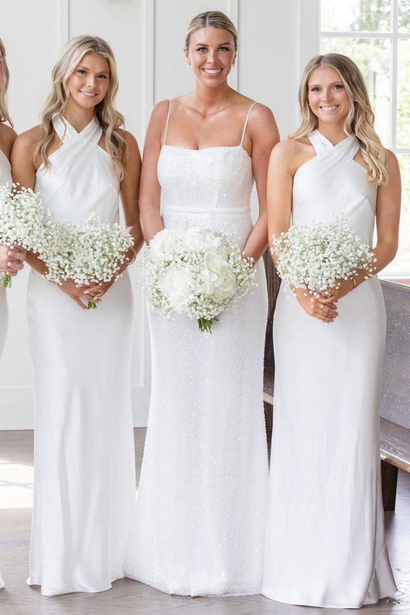 Halter Cutout Back Long Bridesmaid Dresses