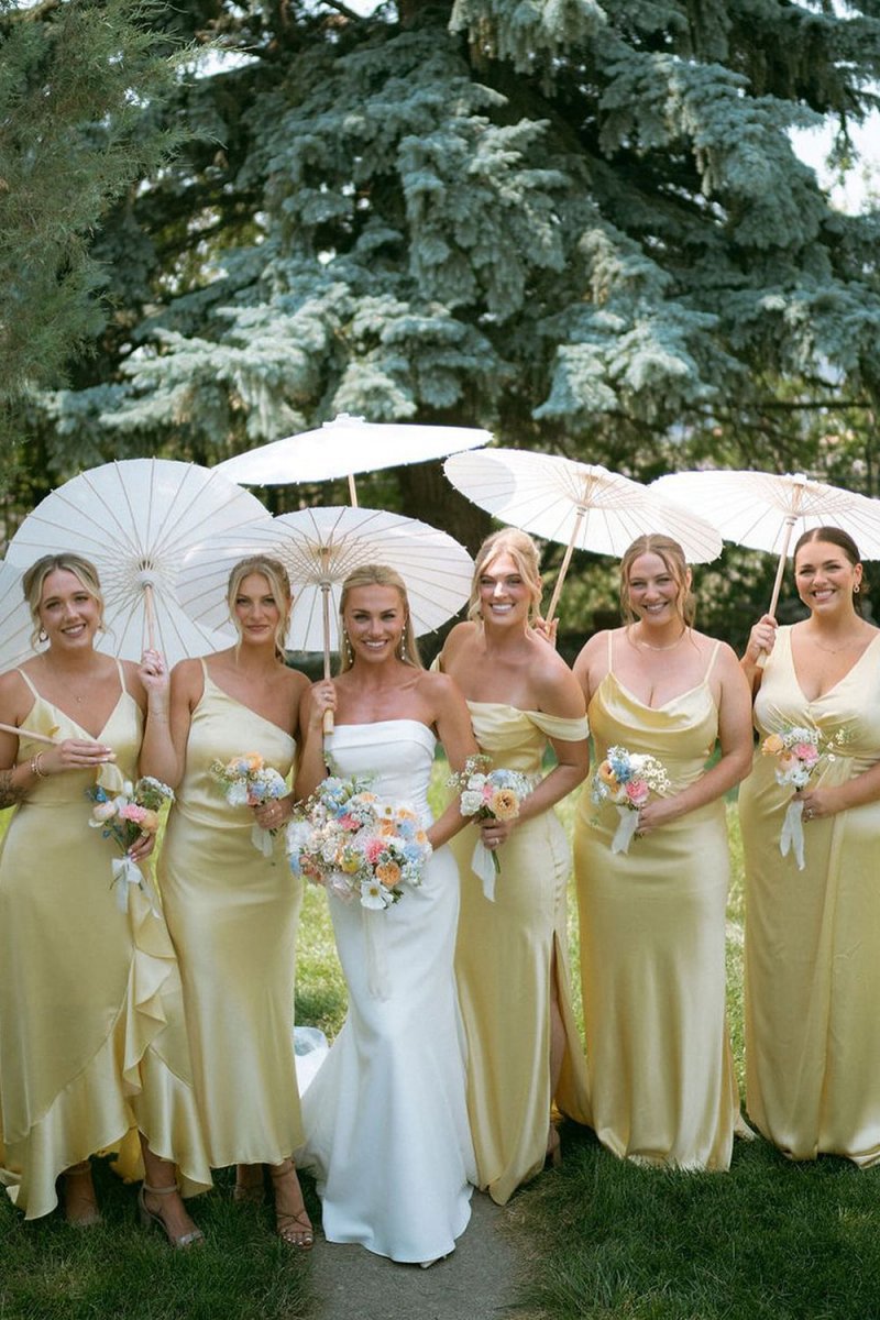 Sheath Silk Satin Long Bridesmaid Dresses
