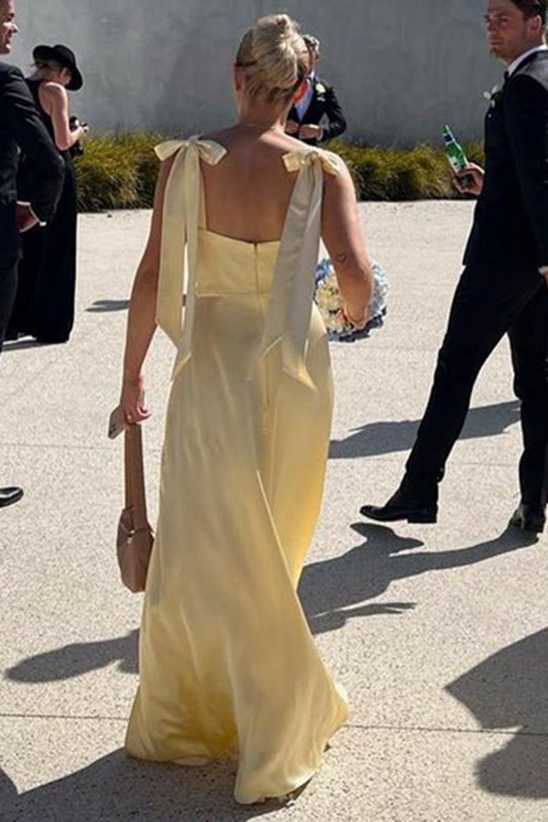 Sheath Straps Satin Long Bridesmaid Dresses with Slit