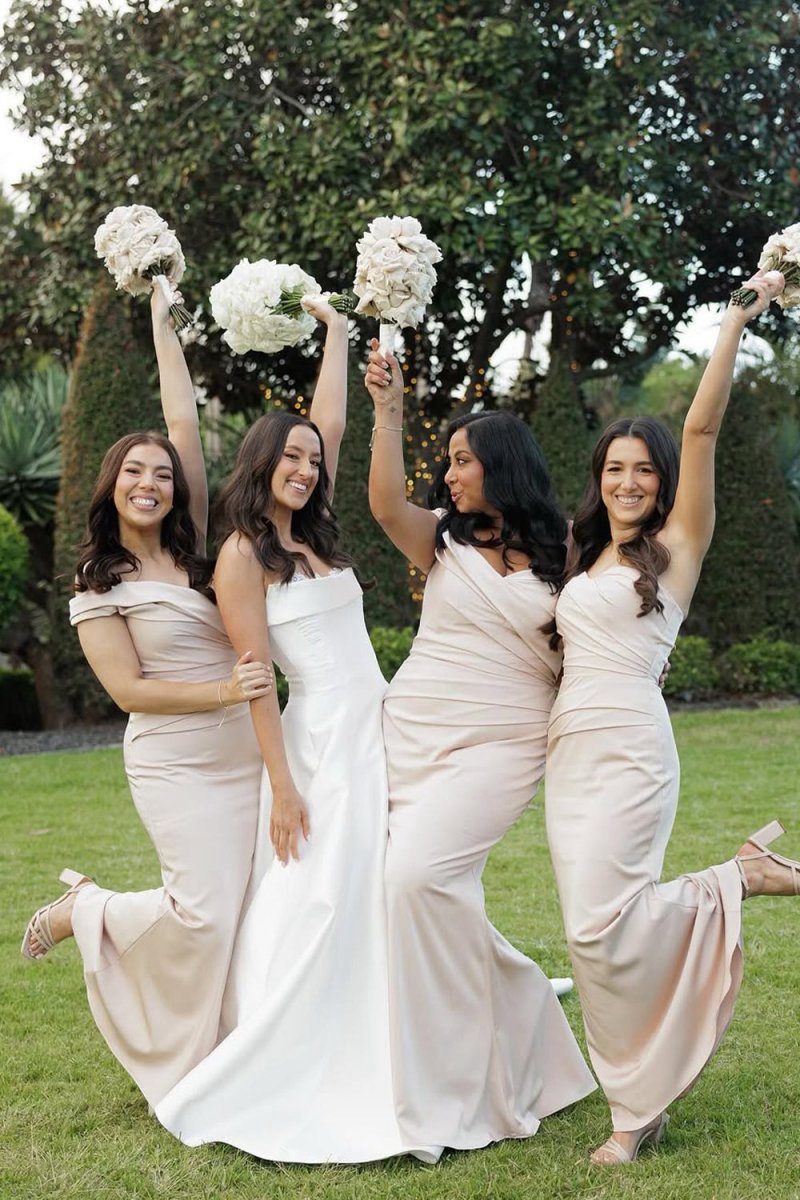 Mermaid Off the Shoulder Elastic Satin Long Bridesmaid Dresses