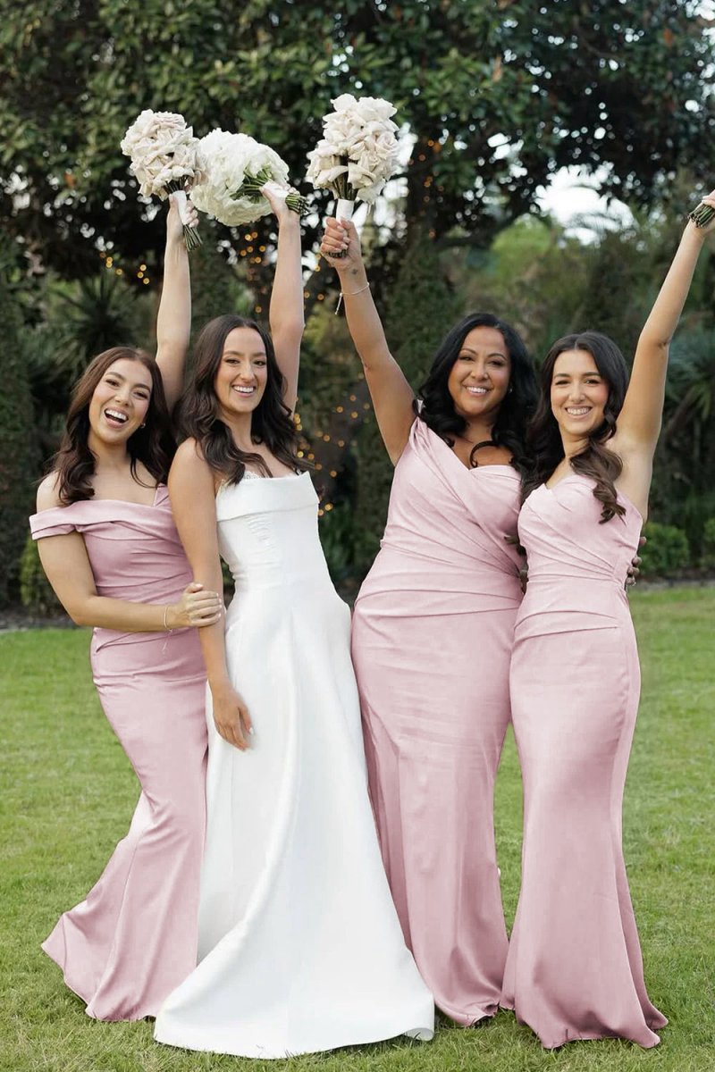 Mermaid Off the Shoulder Elastic Satin Long Bridesmaid Dresses