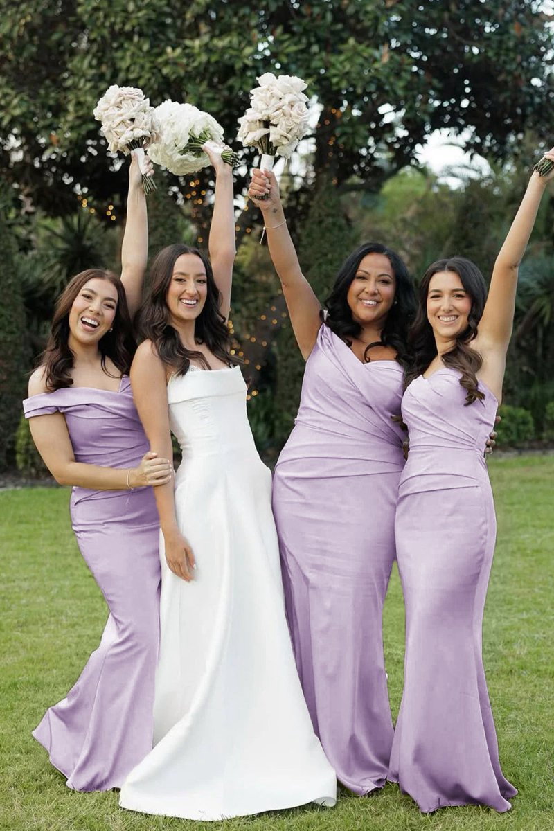 Mermaid Off the Shoulder Elastic Satin Long Bridesmaid Dresses