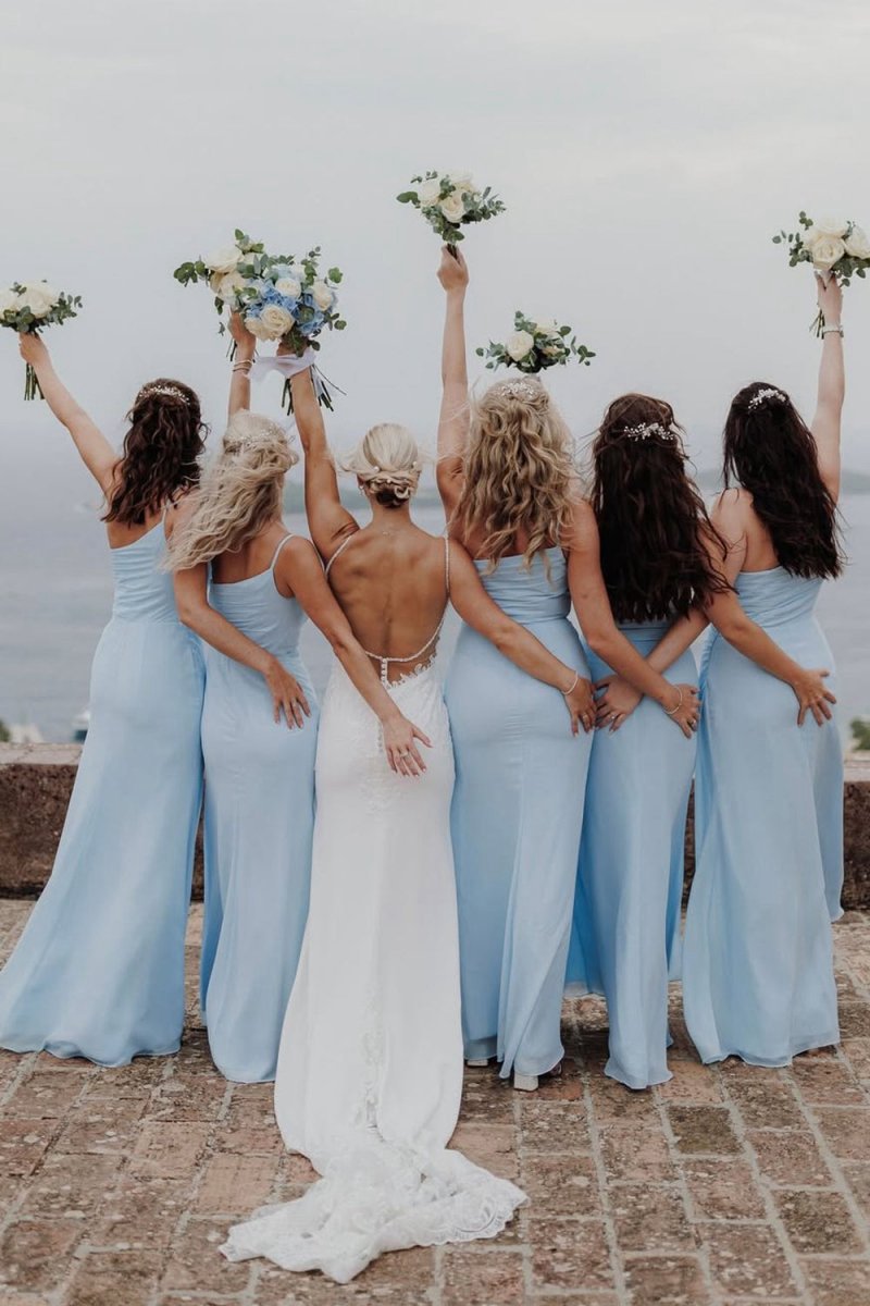 Sheath One Shoulder Chiffon Slit Bridesmaid Dresses