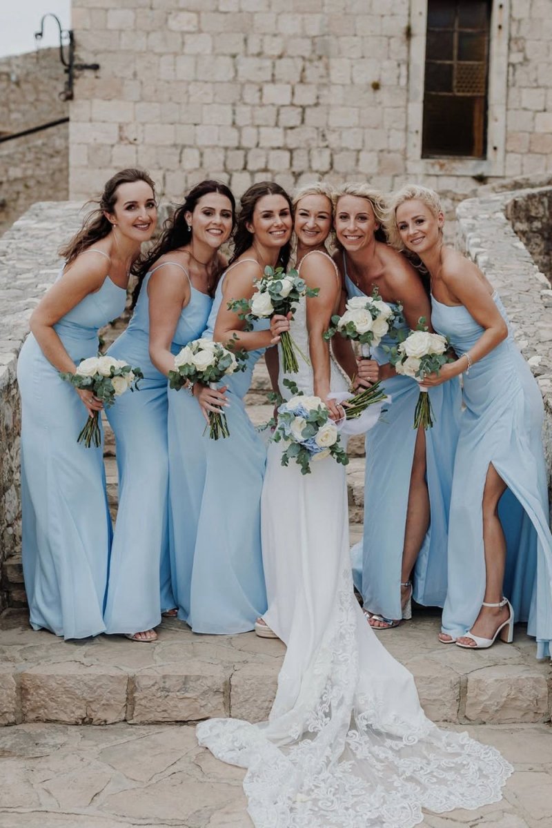 Sheath One Shoulder Chiffon Slit Bridesmaid Dresses