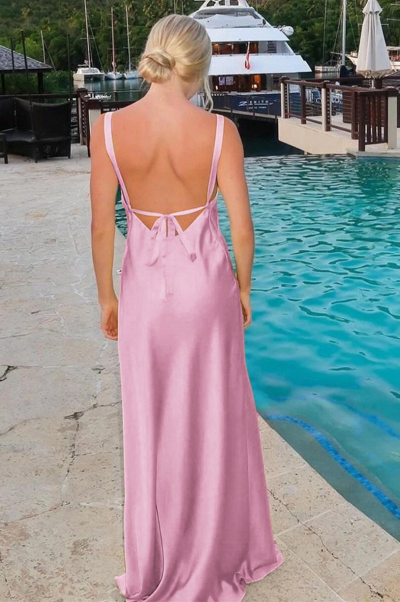 Sheath V-Neck Tie -Back Maxi Dresses with Slit in Yellow