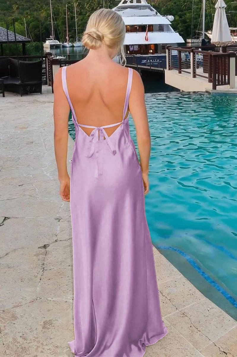 Sheath V-Neck Tie -Back Maxi Dresses with Slit in Yellow